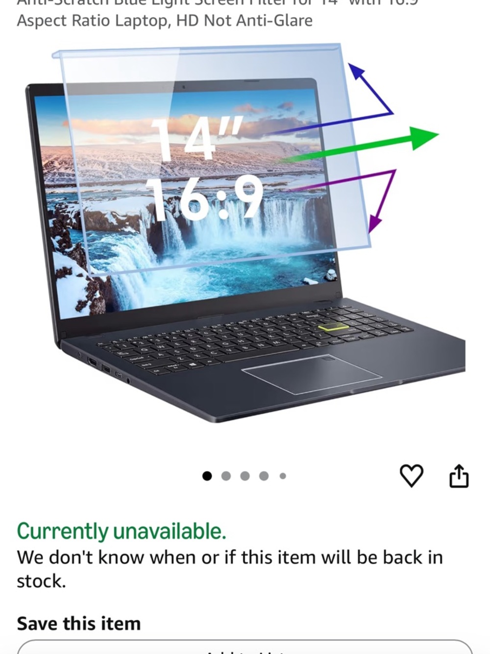 14" 16:9 Laptop with Blue-Gray Chassis - Anti-Glare Screen Filter Shown